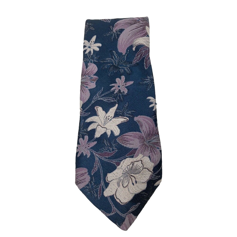 Vtg Salvatori Polyester Mens Blue Flower Pattern Men's Tie EUC